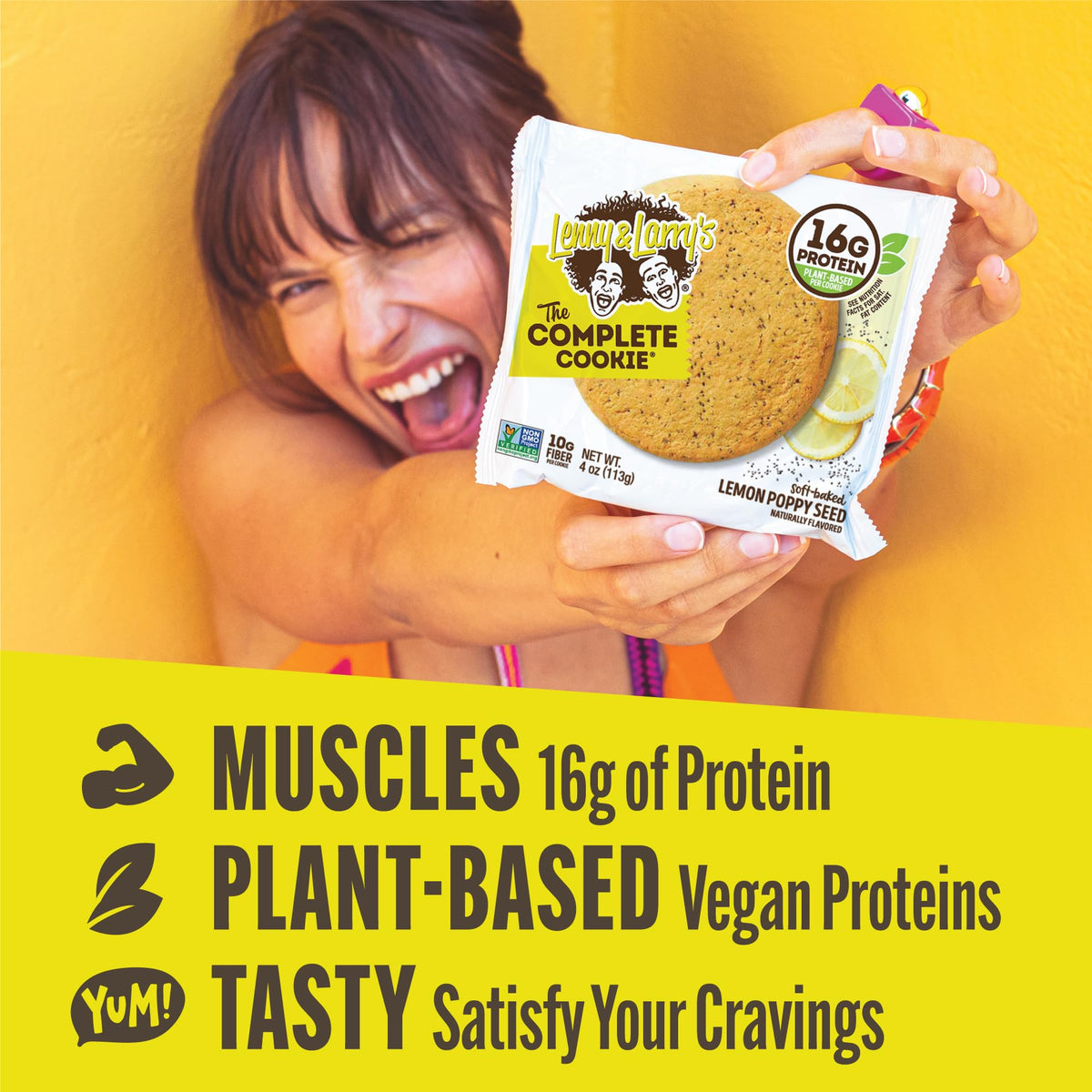 Lenny & Larry's Lemon Poppy Seed Protein Cookie — 16g Plant Protein, 12-Pack