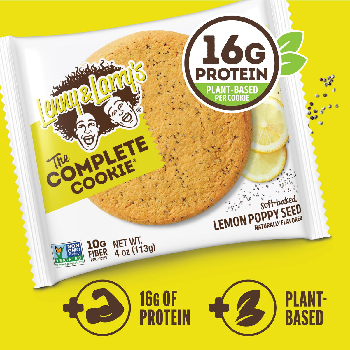 Lenny & Larry's Lemon Poppy Seed Protein Cookie — 16g Plant Protein, 12-Pack