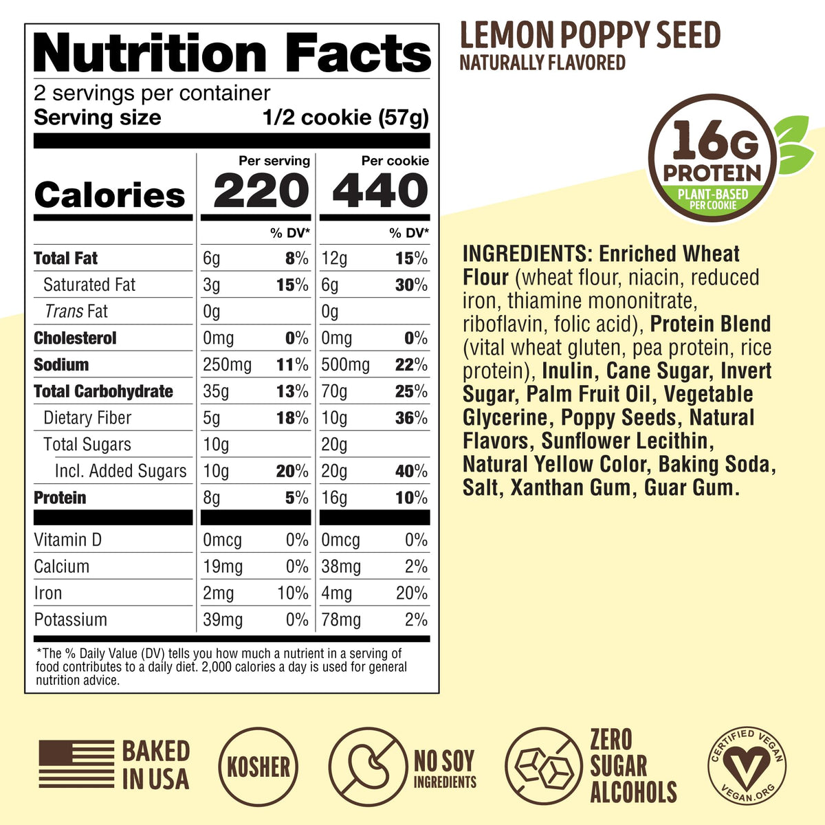 Lenny & Larry's Lemon Poppy Seed Protein Cookie — 16g Plant Protein, 12-Pack