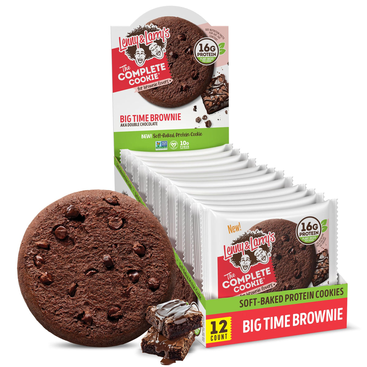 Lenny & Larry's Protein Cookie Big Time Brownie – 16g Plant Protein, Vegan, 12-Pack