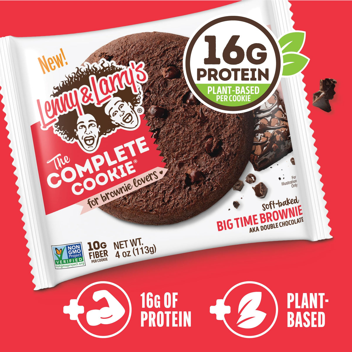 Lenny & Larry's Protein Cookie Big Time Brownie – 16g Plant Protein, Vegan, 12-Pack