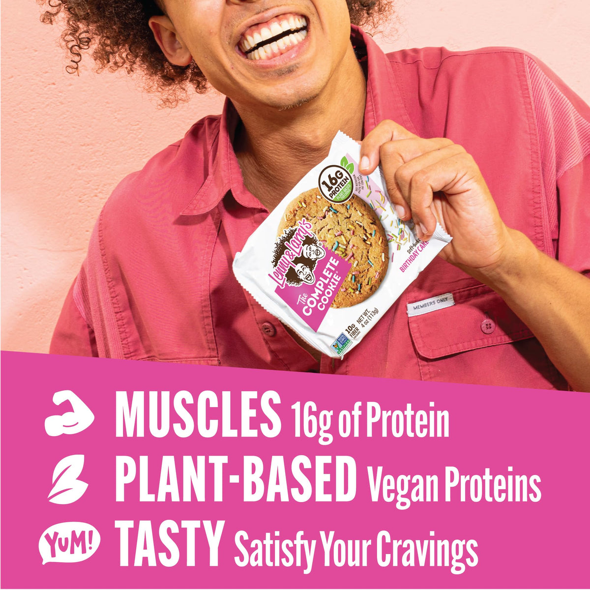 Lenny & Larry's Protein Cookie Birthday Cake — 16g Plant Protein, Vegan, Non-GMO, High Fiber, 4 oz Cookies (12-Pack)