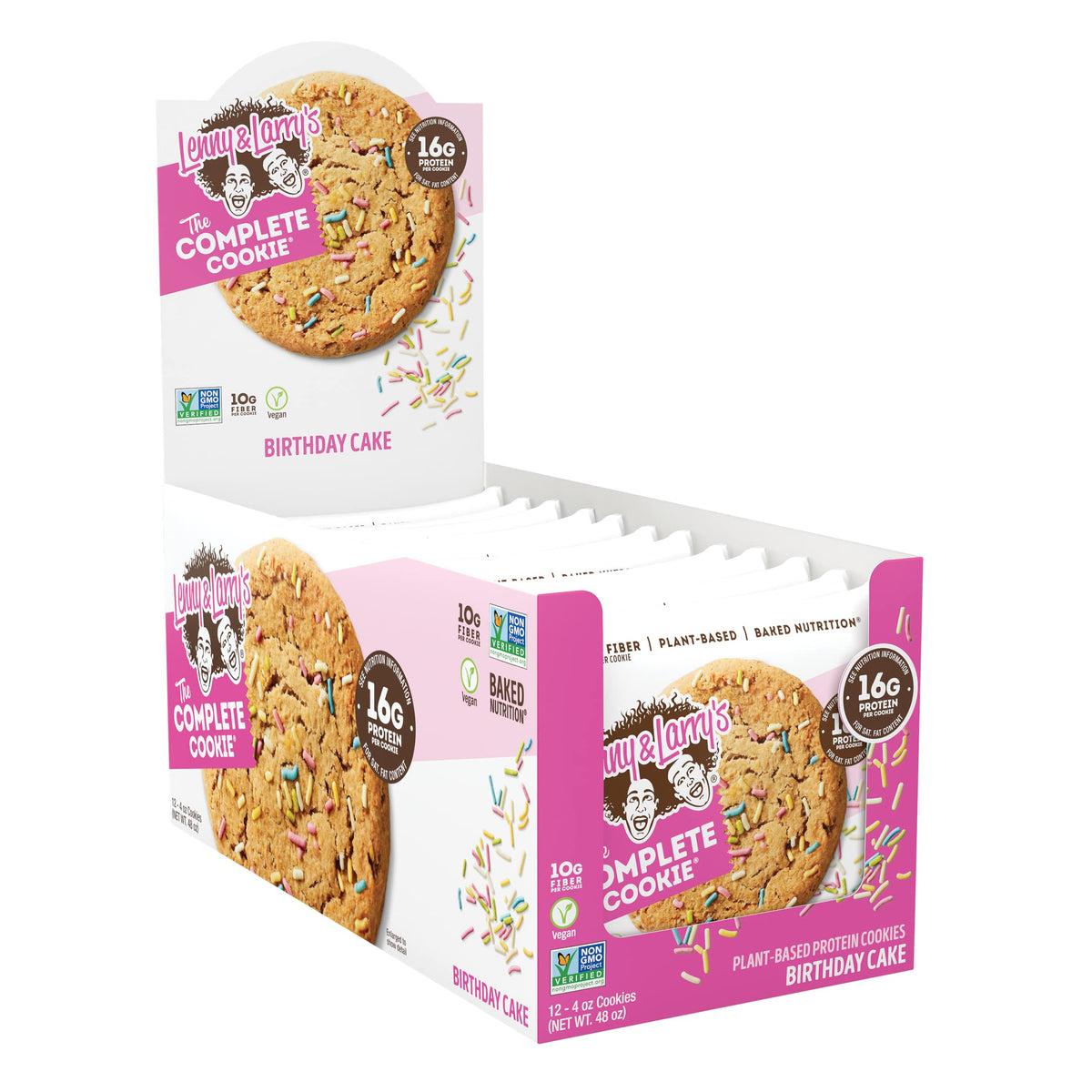 Lenny & Larry's Protein Cookie Birthday Cake — 16g Plant Protein, Vegan, Non-GMO, High Fiber, 4 oz Cookies (12-Pack)