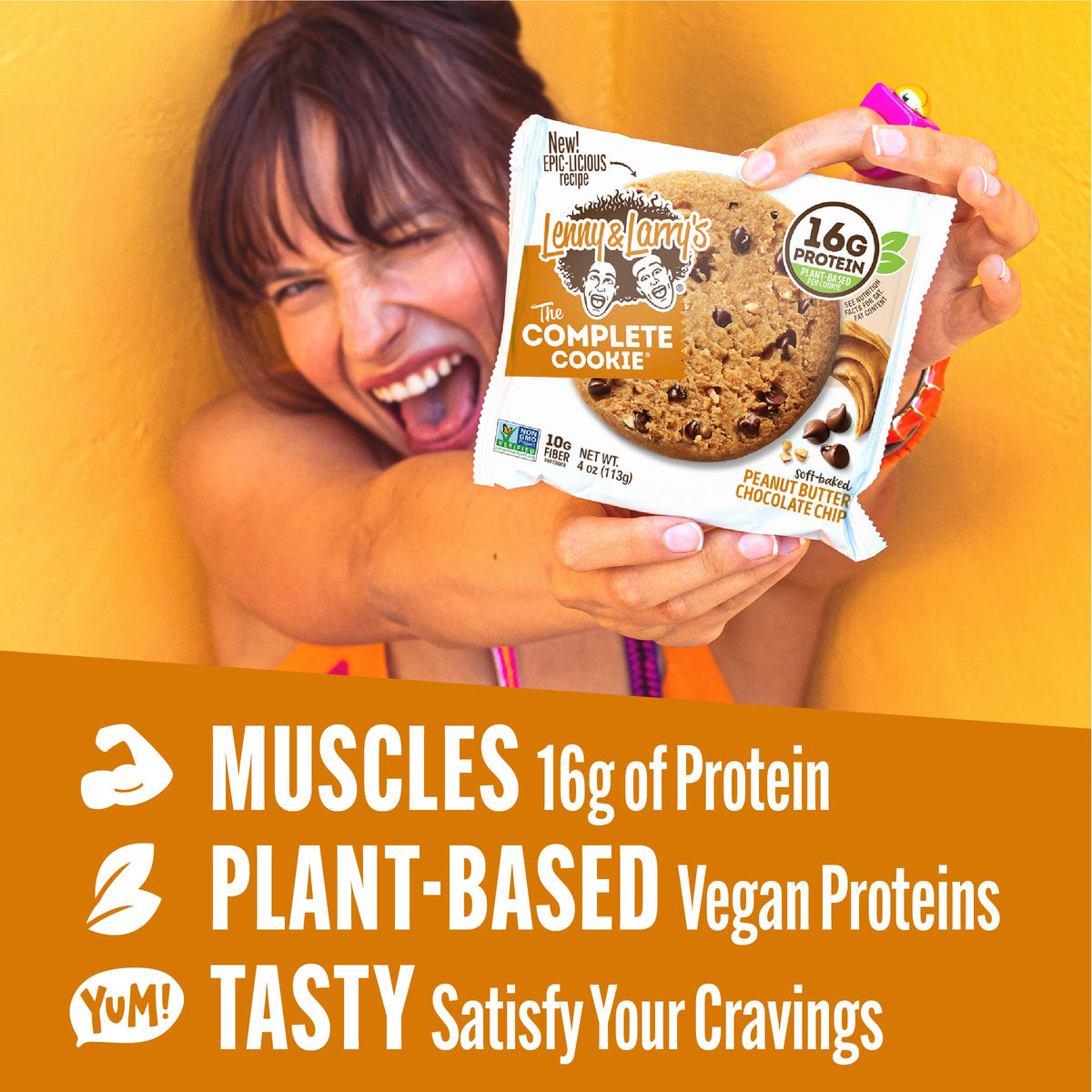 Lenny & Larry's Protein Cookie Peanut Butter Chocolate Chip — 16g Plant Protein, Vegan, Non-GMO, High Fiber, 4 oz, Pack of 12