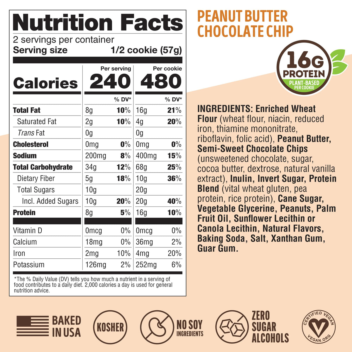 Lenny & Larry's Protein Cookie Peanut Butter Chocolate Chip — 16g Plant Protein, Vegan, Non-GMO, High Fiber, 4 oz, Pack of 12