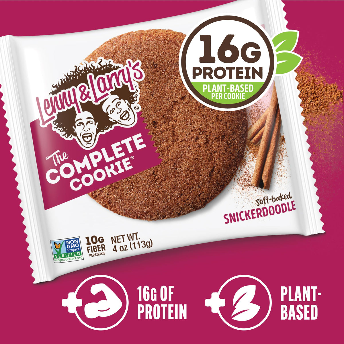Lenny & Larry's Snickerdoodle Protein Cookie – 16g Plant Protein, Vegan, 4oz, 12 Pack