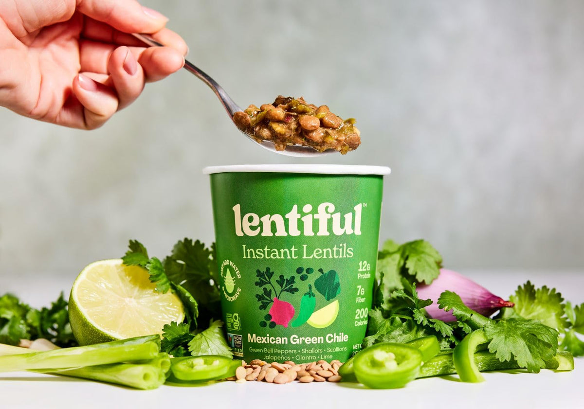 Lentiful Instant Lentil Cups 8-Count Variety Pack | Mexican Green Chile, French Mirepoix, Homestyle Chili, Thai Coconut Curry | 12g Protein, 6-7g Fiber, Vegan, Gluten-Free