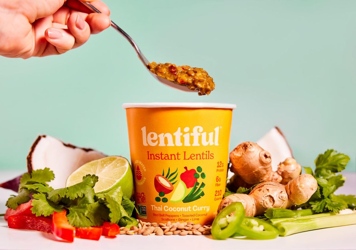 Lentiful Instant Lentil Cups 8-Count Variety Pack | Mexican Green Chile, French Mirepoix, Homestyle Chili, Thai Coconut Curry | 12g Protein, 6-7g Fiber, Vegan, Gluten-Free