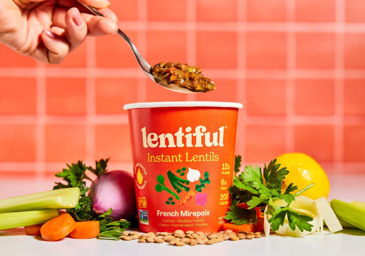 Lentiful Instant Lentil Cups 8-Count Variety Pack | Mexican Green Chile, French Mirepoix, Homestyle Chili, Thai Coconut Curry | 12g Protein, 6-7g Fiber, Vegan, Gluten-Free