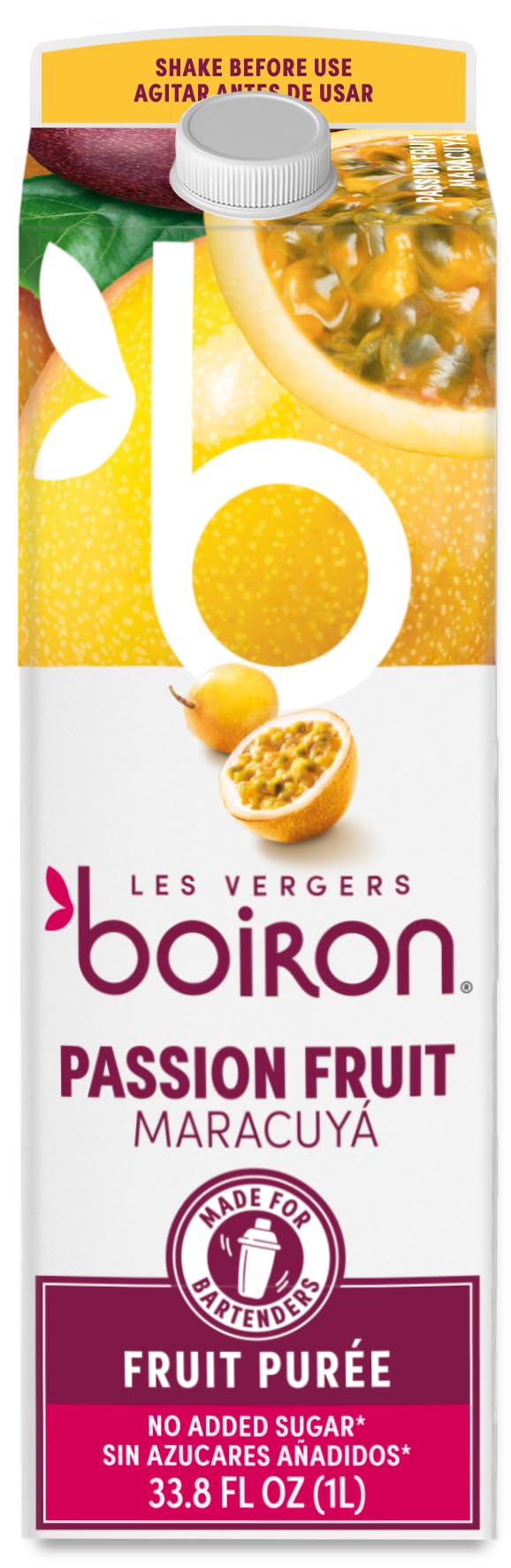 Les Vergers Boiron Passion Fruit Puree Drink Mix – All Natural, No Added Sugar, 1 L