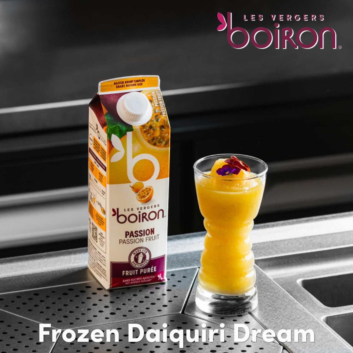 Les Vergers Boiron Passion Fruit Puree Drink Mix – All Natural, No Added Sugar, 1 L