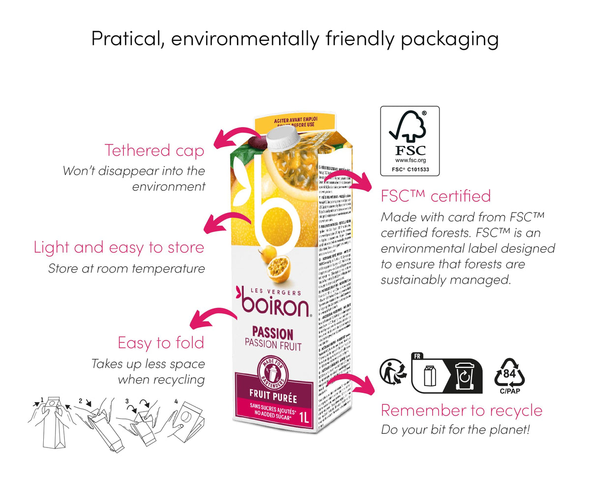 Les Vergers Boiron Passion Fruit Puree Drink Mix – All Natural, No Added Sugar, 1 L