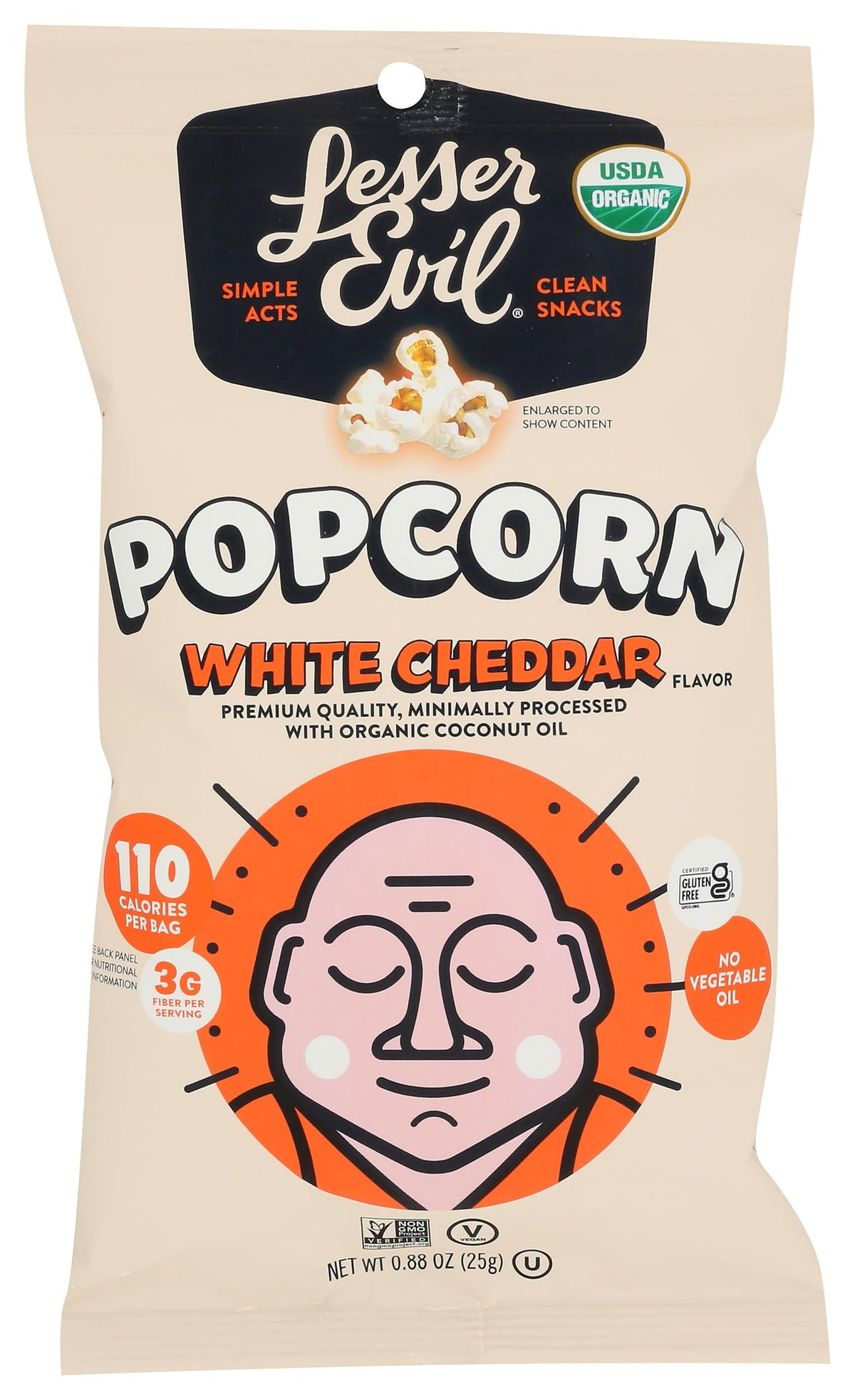 Lesser Evil White Cheddar Popcorn – Gluten Free, No Vegetable Oil, 0.88 oz Pack of 18