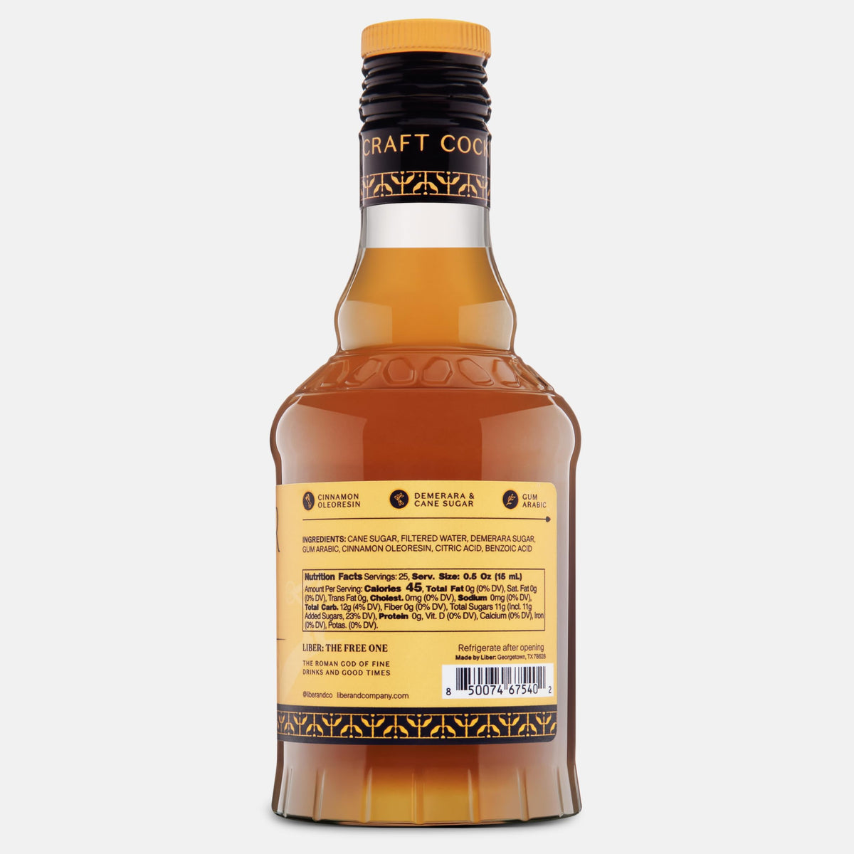 Liber & Co. Cinnamon Syrup with Real Cinnamon Oleoresin – 12.7 oz for Coffee & Cocktails, 25 Drinks