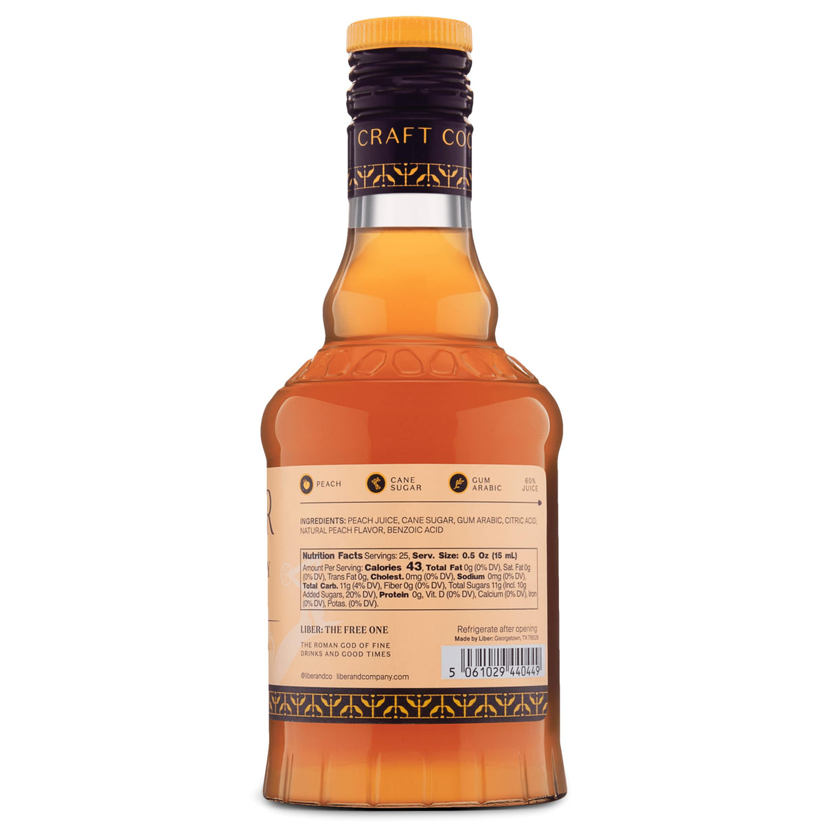 Liber & Co. Peach Syrup – 60% Yakima Valley Peach Juice, 12.7 oz, for Bellinis, Whiskey Smashes & Bourbon Cocktails (Makes 25 Drinks)