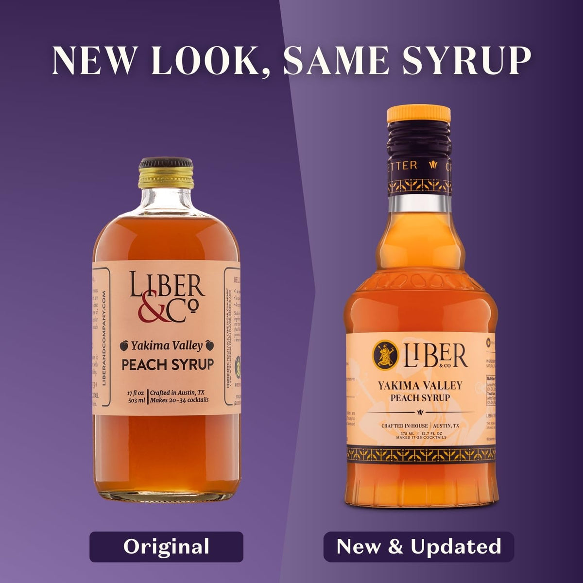 Liber & Co. Peach Syrup – 60% Yakima Valley Peach Juice, 12.7 oz, for Bellinis, Whiskey Smashes & Bourbon Cocktails (Makes 25 Drinks)