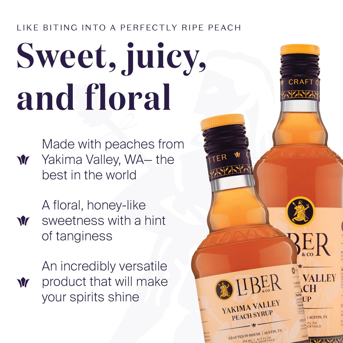Liber & Co. Peach Syrup – 60% Yakima Valley Peach Juice, 12.7 oz, for Bellinis, Whiskey Smashes & Bourbon Cocktails (Makes 25 Drinks)