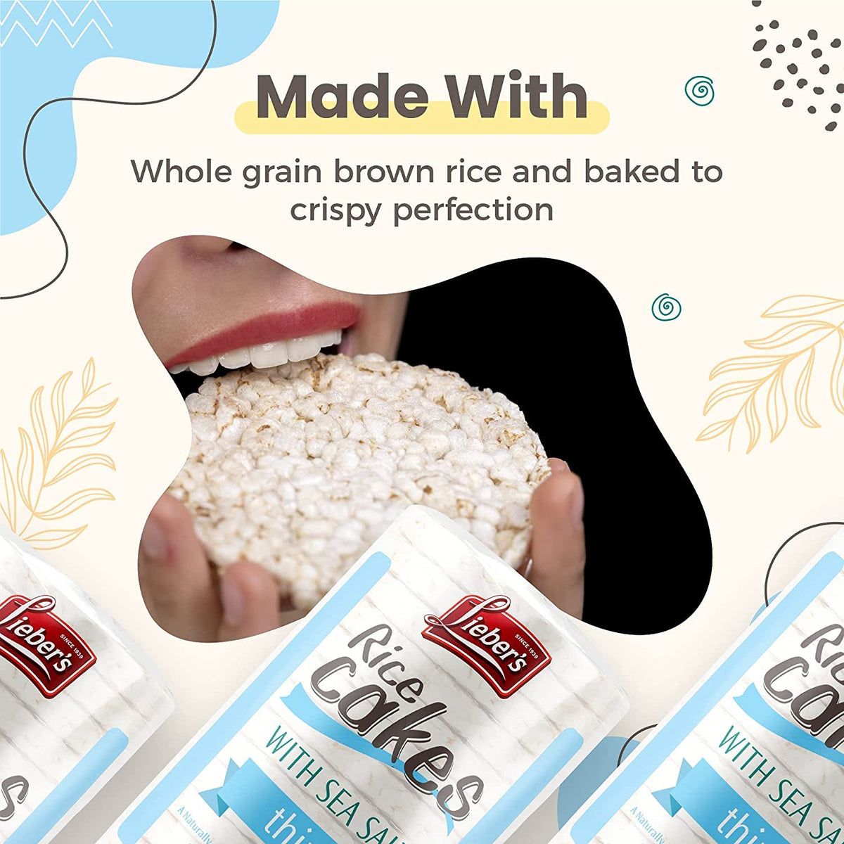 Lieber's Thin Rice Cakes – Kosher, Dairy Free, Gluten Free, Vegan | Sea Salt 6 Pack
