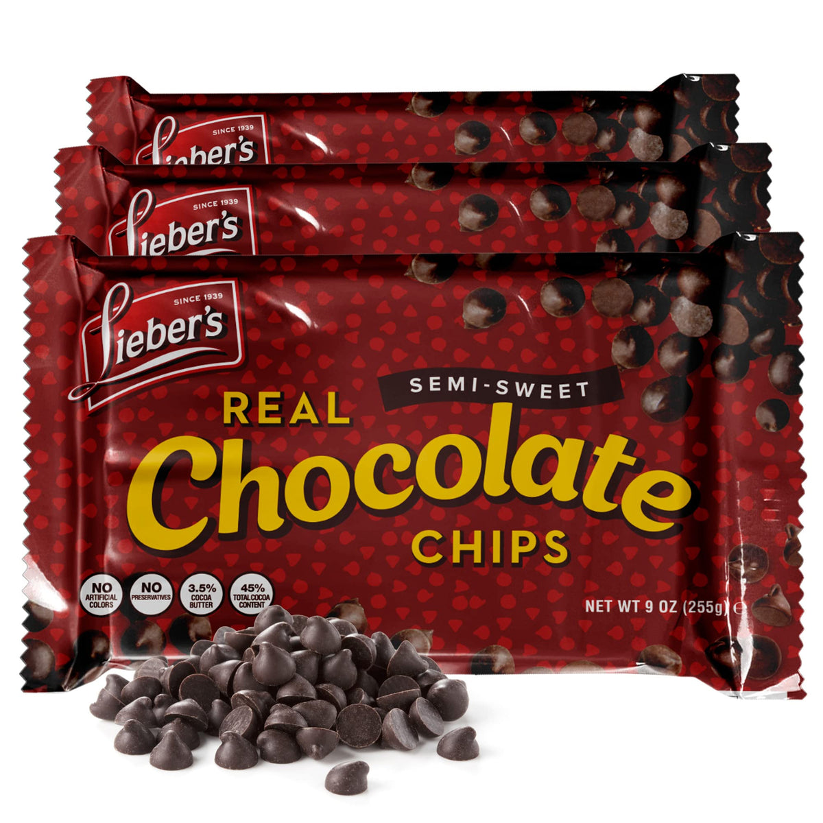Lieber’s Vegan Semi-Sweet Chocolate Chips – Gluten Free, Dairy Free, Kosher Parve, 9 oz (Pack of 3)