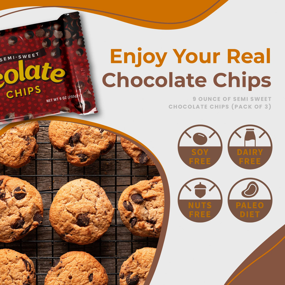 Lieber’s Vegan Semi-Sweet Chocolate Chips – Gluten Free, Dairy Free, Kosher Parve, 9 oz (Pack of 3)