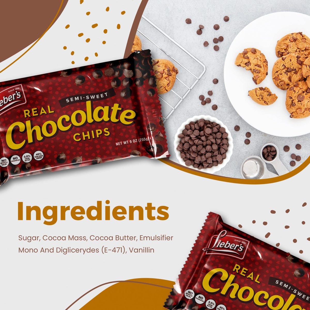 Lieber’s Vegan Semi-Sweet Chocolate Chips – Gluten Free, Dairy Free, Kosher Parve, 9 oz (Pack of 3)