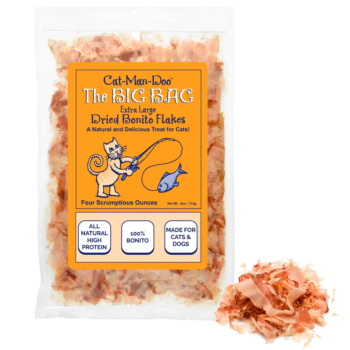 Life Essentials by Cat-Man-Doo Bonito Flakes – 4oz Bonito Fish Treats for Cats & Dogs | High-Protein, Single-Ingredient