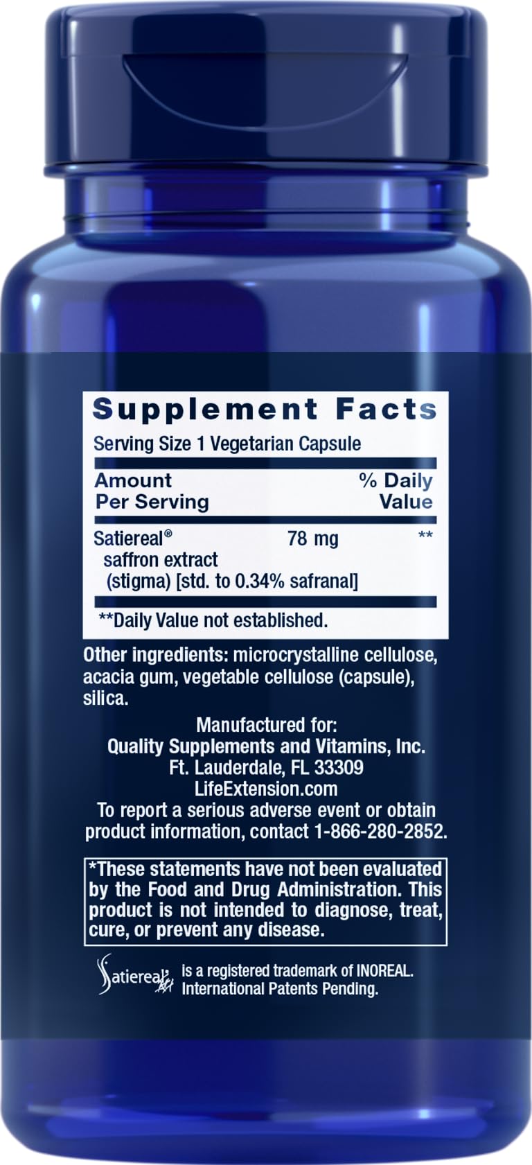Life Extension Optimized Saffron Extract with Satiereal – 90 Vegetarian Capsules