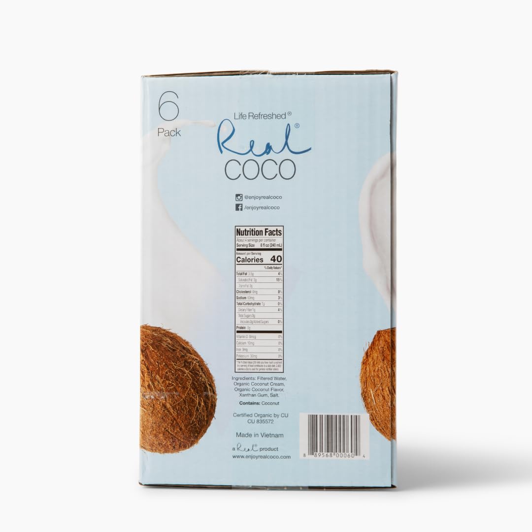 Life Refreshed Real Coco Organic Coconut Milk Beverage (6-Pack 1L) – No Added Sugar