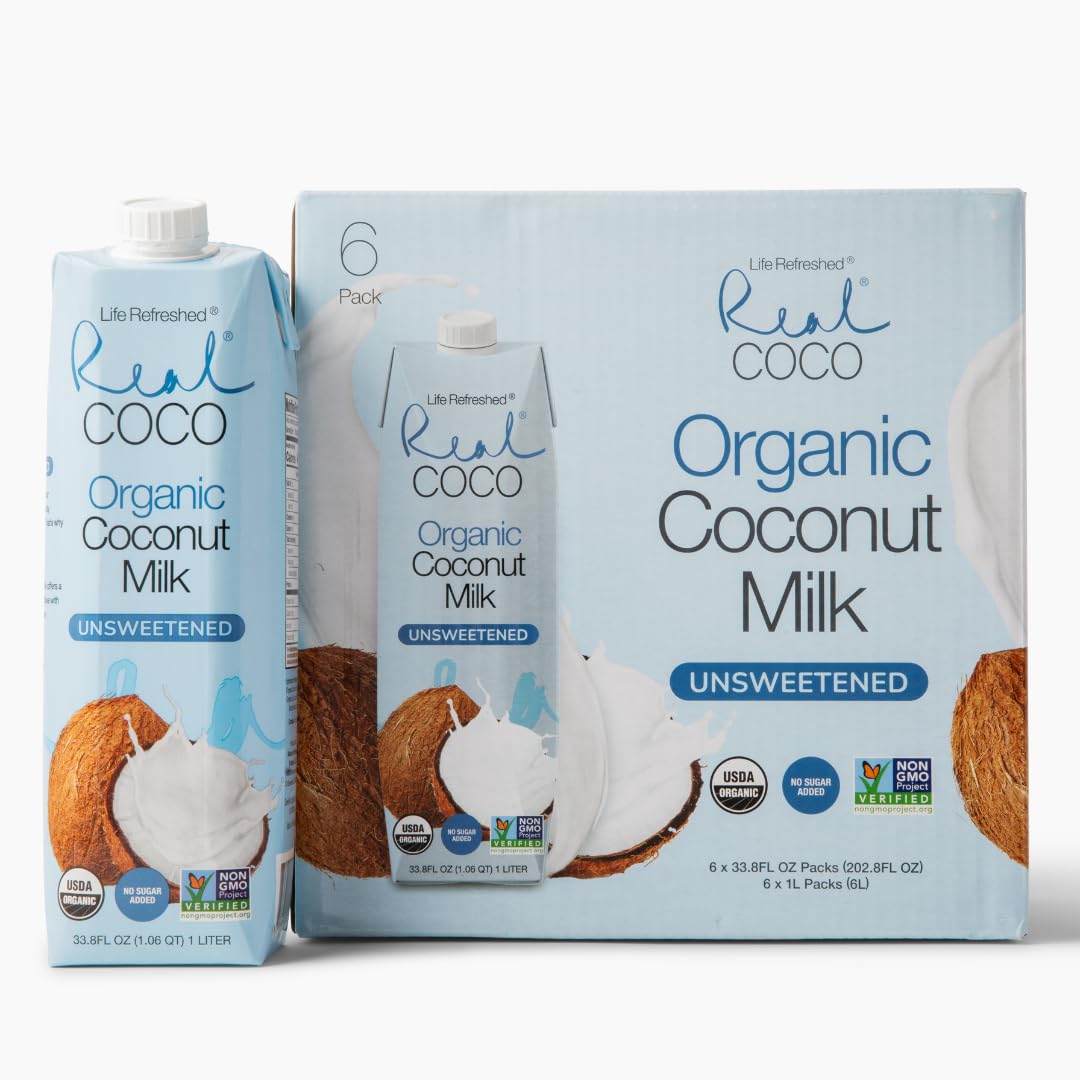 Life Refreshed Real Coco Organic Coconut Milk Beverage (6-Pack 1L) – No Added Sugar