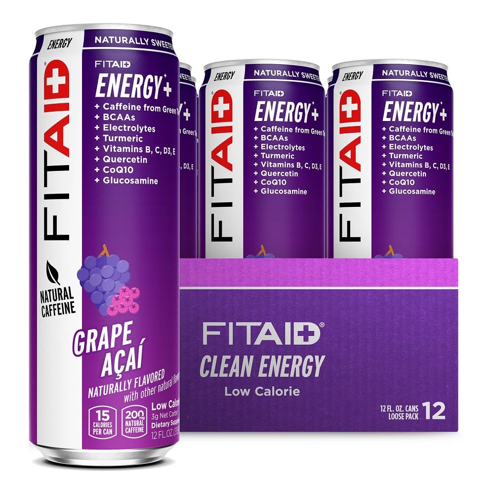 FITAID Energy Grape Acai | 200mg Caffeine, Clean Recovery, Vegan & Keto | Pack of 12 | LIFEAID