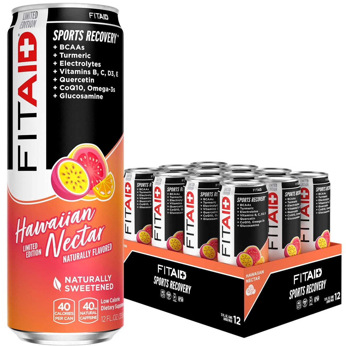 FITAID Hawaiian Nectar Post-Workout Recovery Drink by LIFEAID – 40 Calories, 12 Fl Oz, Pack of 12 (Packaging May Vary)