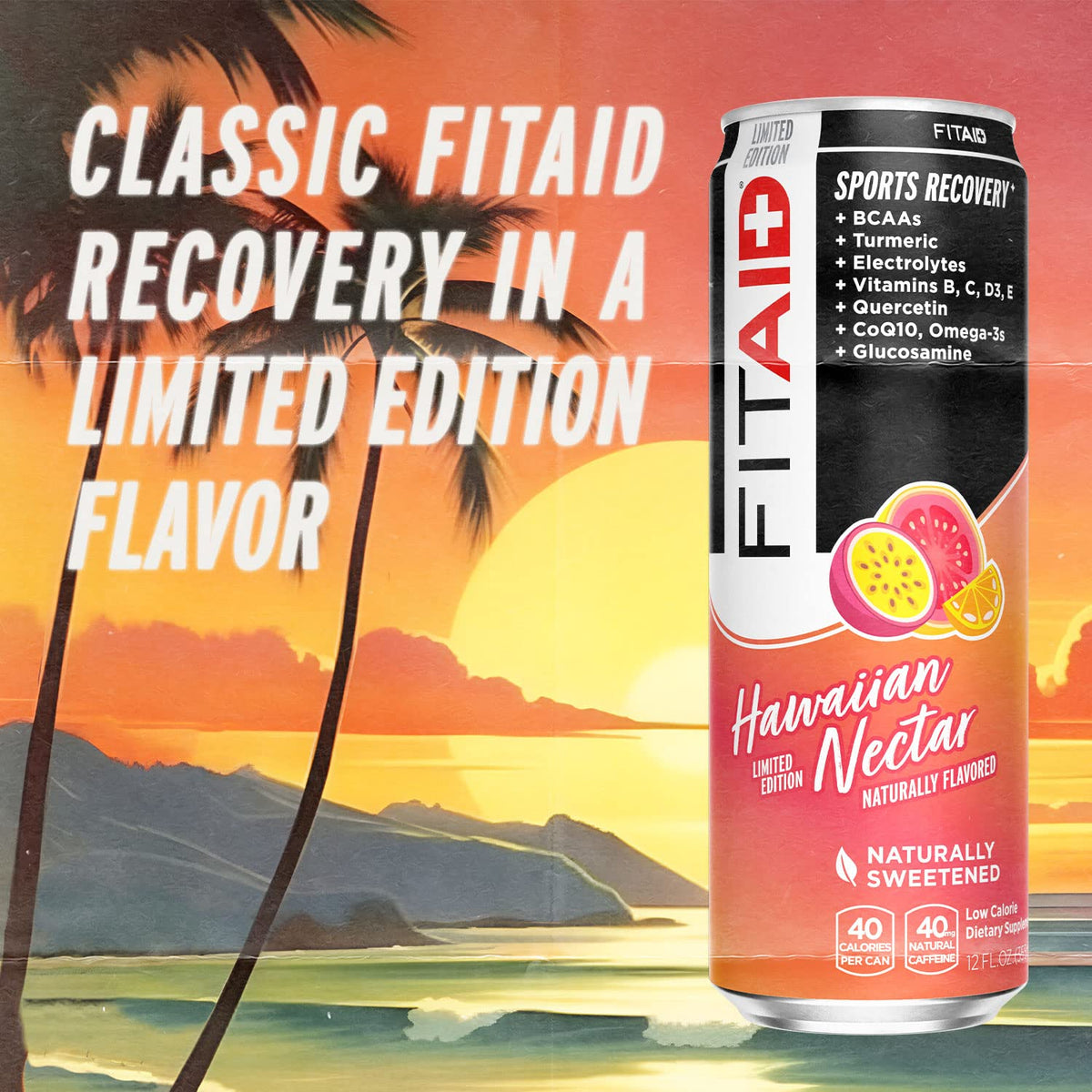 FITAID Hawaiian Nectar Post-Workout Recovery Drink by LIFEAID – 40 Calories, 12 Fl Oz, Pack of 12 (Packaging May Vary)