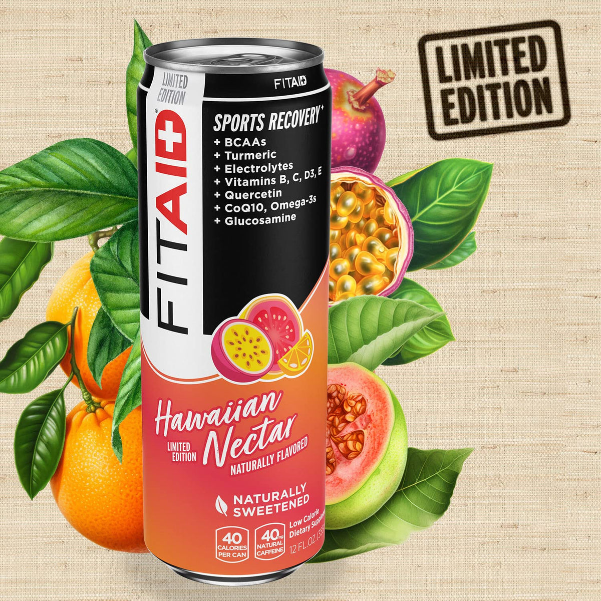 FITAID Hawaiian Nectar Post-Workout Recovery Drink by LIFEAID – 40 Calories, 12 Fl Oz, Pack of 12 (Packaging May Vary)