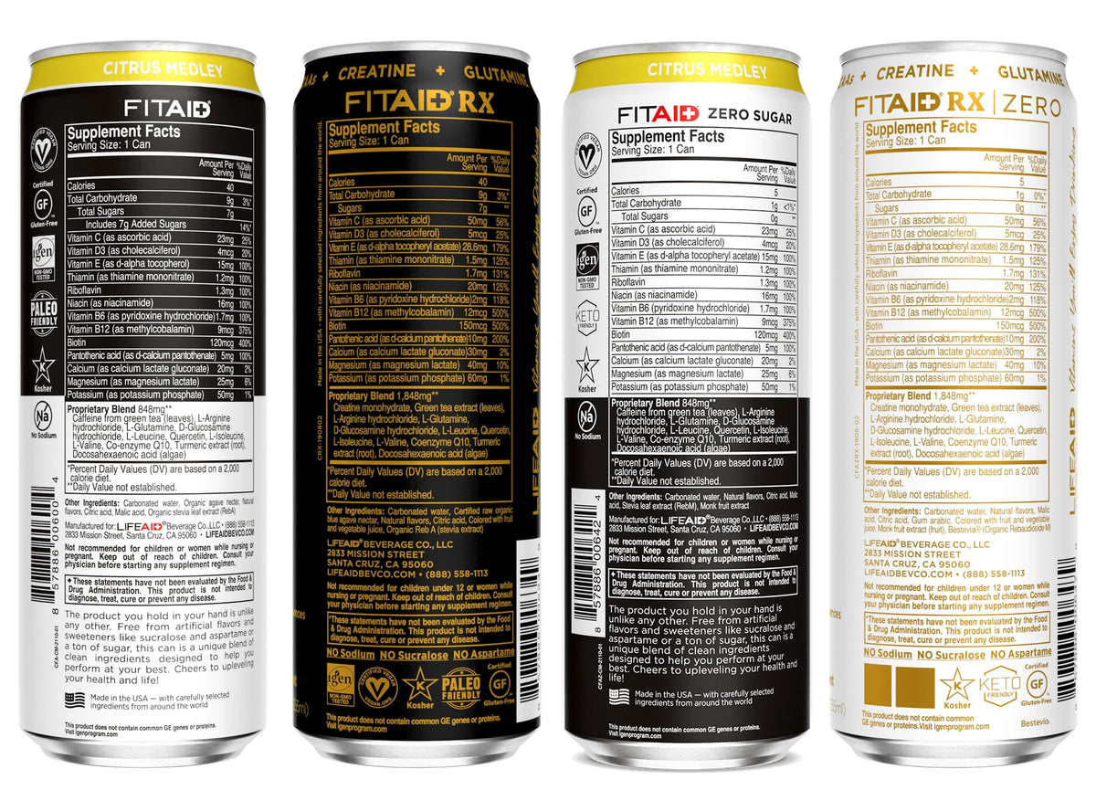 FITAID Post-Workout Recovery Drink Variety Sampler Pack (Pack of 12) — 4 Clean Flavors | Vegan, Gluten-Free, Keto-Friendly | LIFEAID