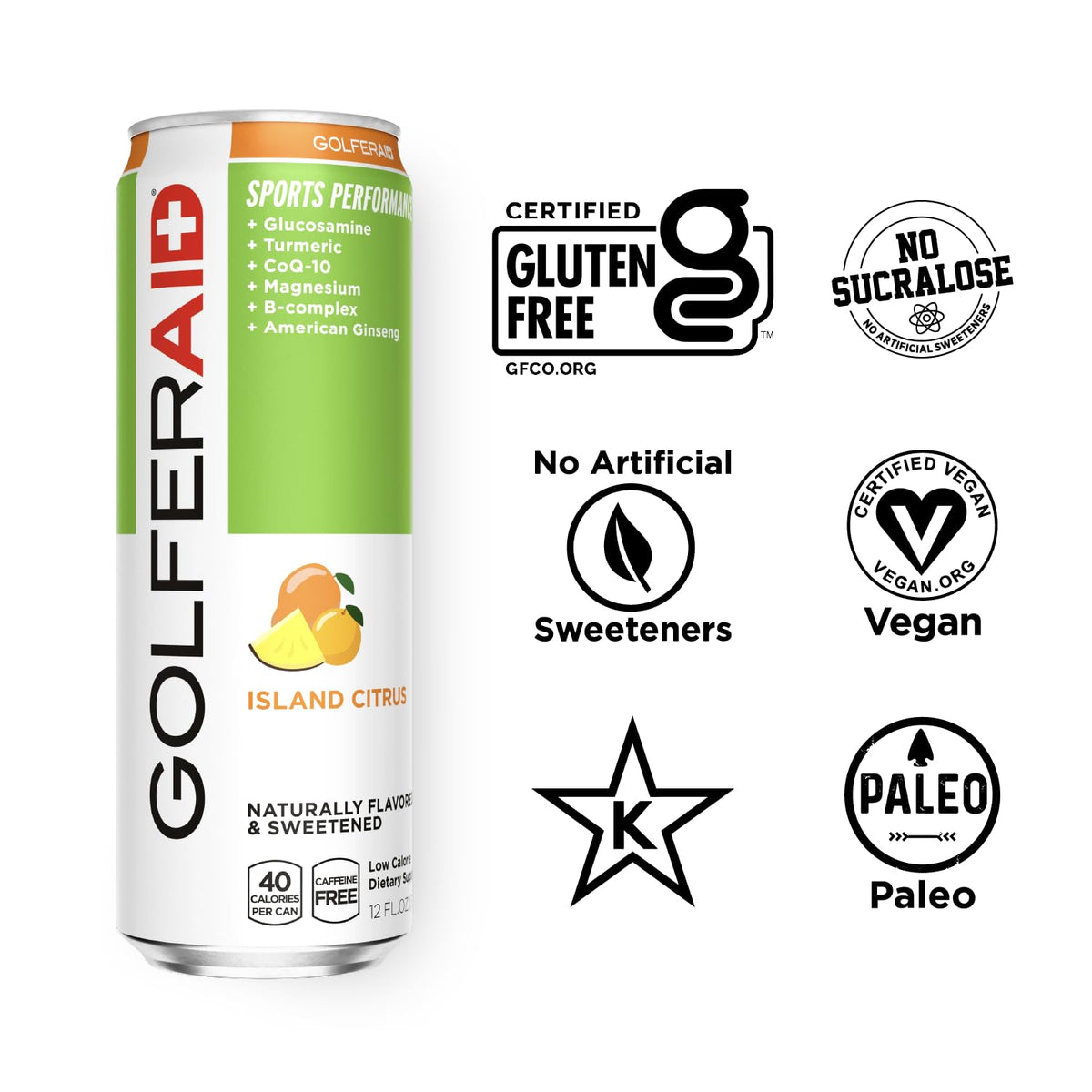 GOLFERAID Performance Blend by LIFEAID — No Caffeine, 12-Can Pack, 40 Calories