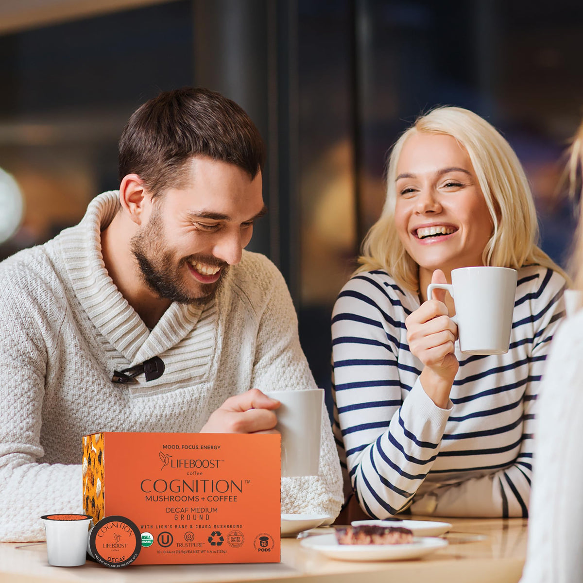 Lifeboost Cognition Decaf Mushroom Coffee Pods – Lion’s Mane & Chaga, Low-Acid K-Cups