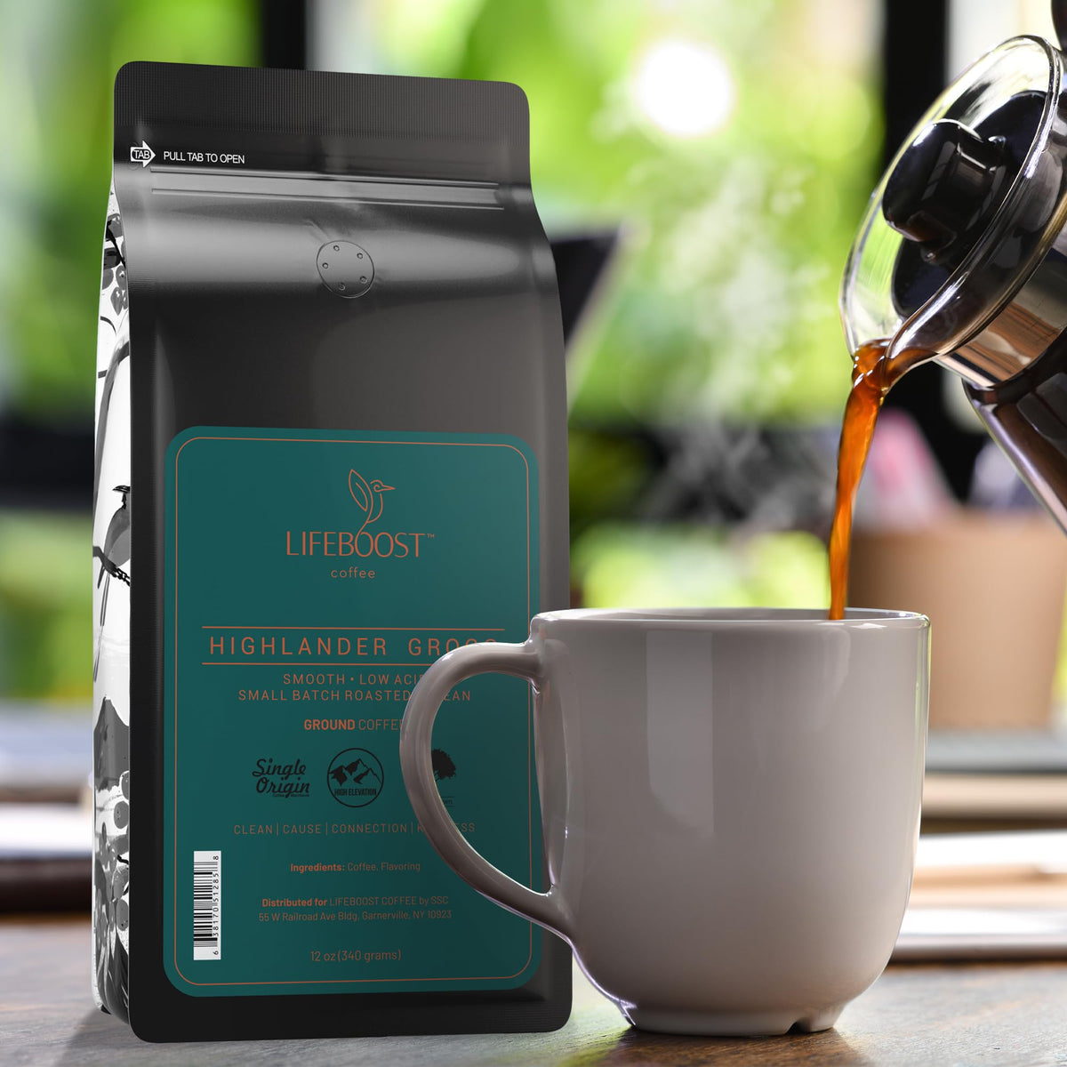 Lifeboost Highlander Grogg Ground Coffee – Low-Acid, Single-Origin, Non-GMO | 12 oz
