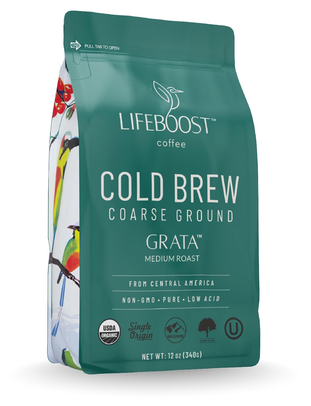 Lifeboost Low Acid Cold Brew Coffee - Organic Coarse Ground Medium Roast, 12 oz