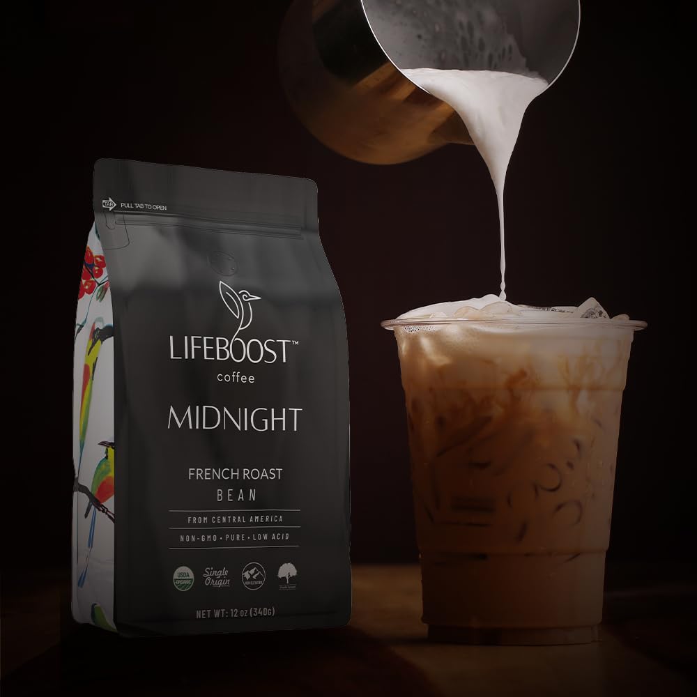 Lifeboost Midnight French Roast Coffee Beans — Organic, Low-Acid, Single Origin, 12 oz