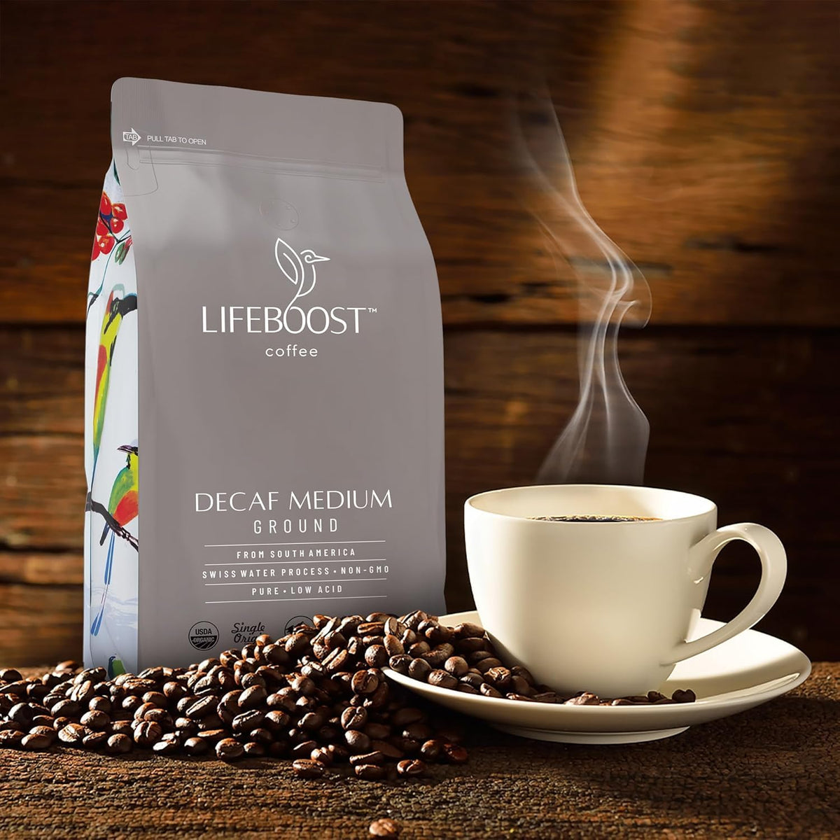 Lifeboost Organic Swiss Water Decaf Ground Coffee - Low Acid, Single Origin, 12 oz