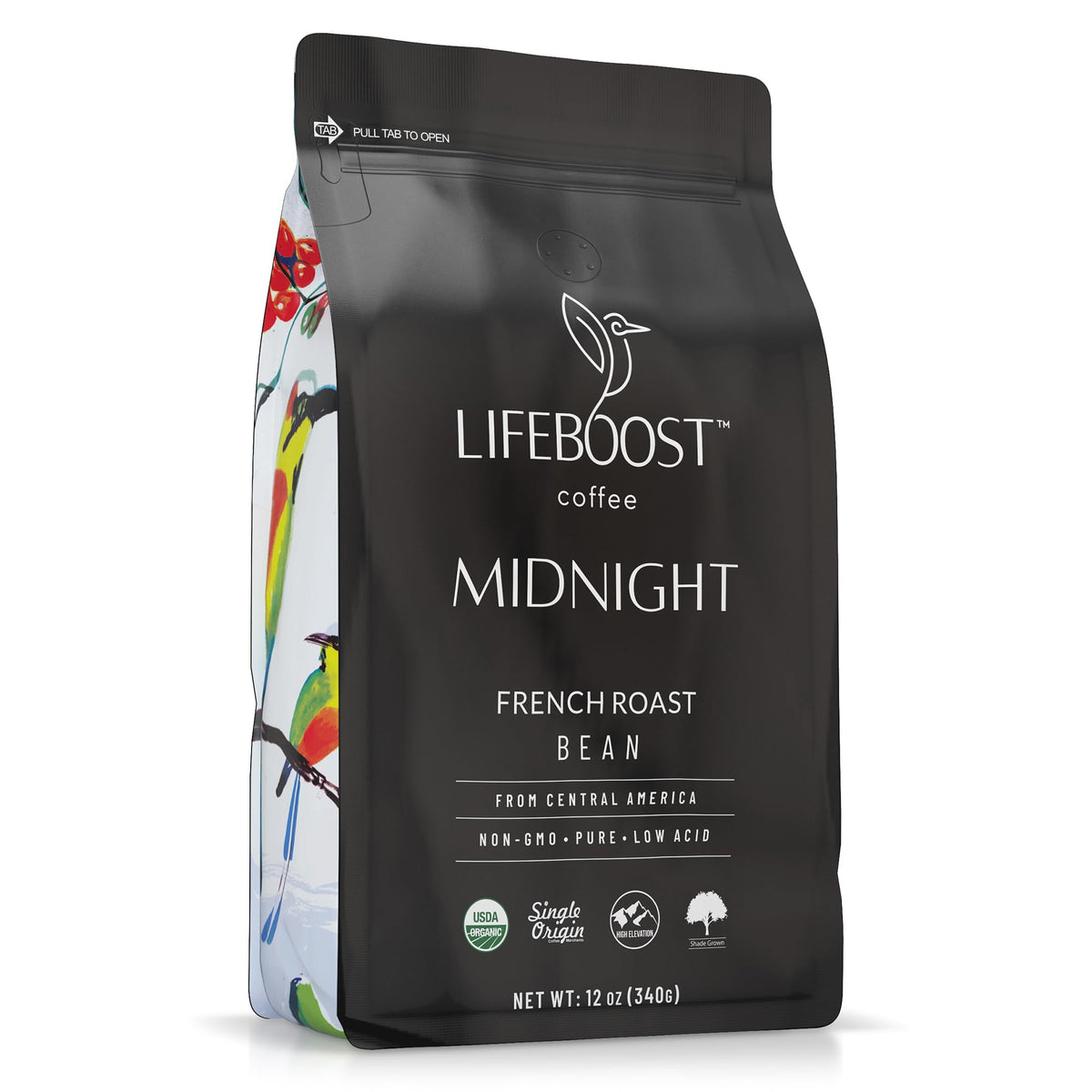 Lifeboost Midnight French Roast Coffee Beans — Organic, Low-Acid, Single Origin, 12 oz