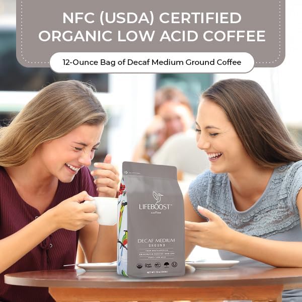 Lifeboost Organic Swiss Water Decaf Ground Coffee - Low Acid, Single Origin, 12 oz