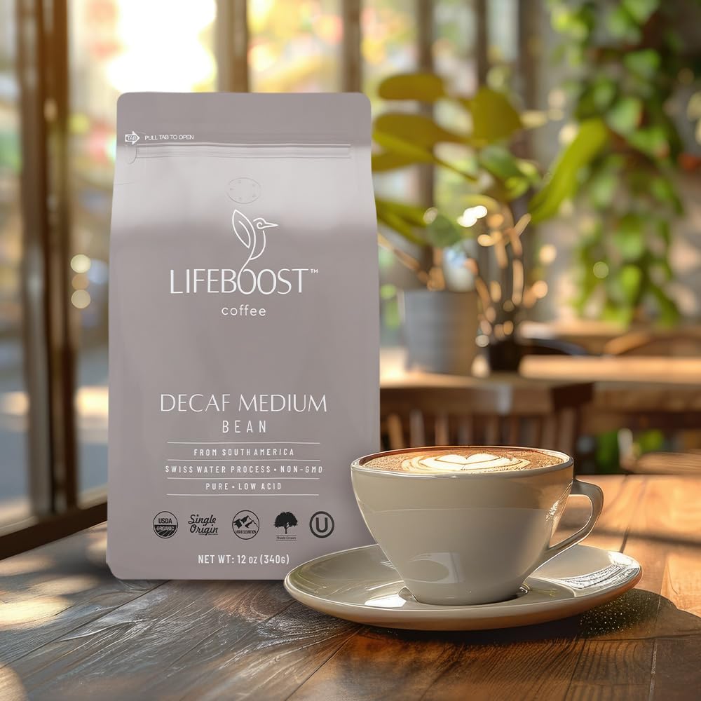 LIFEBOOST Lifeboost Medium Roast Swiss Water Decaf Coffee – Organic, Low Acid, Single Origin (12 oz)