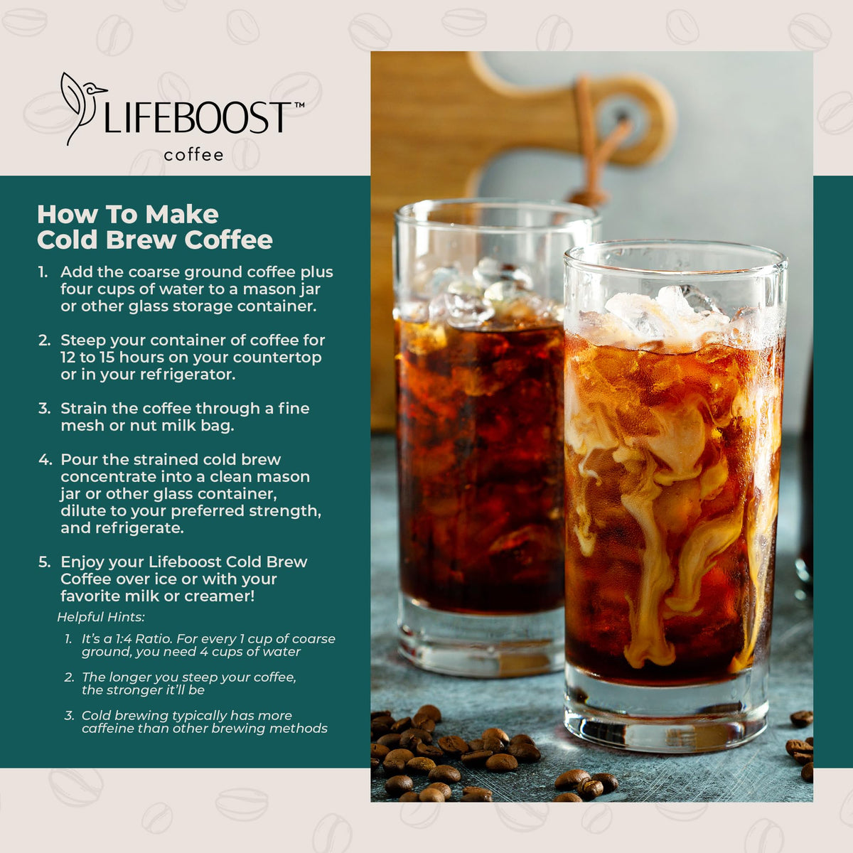 Lifeboost Low Acid Cold Brew Coffee - Organic Coarse Ground Medium Roast, 12 oz
