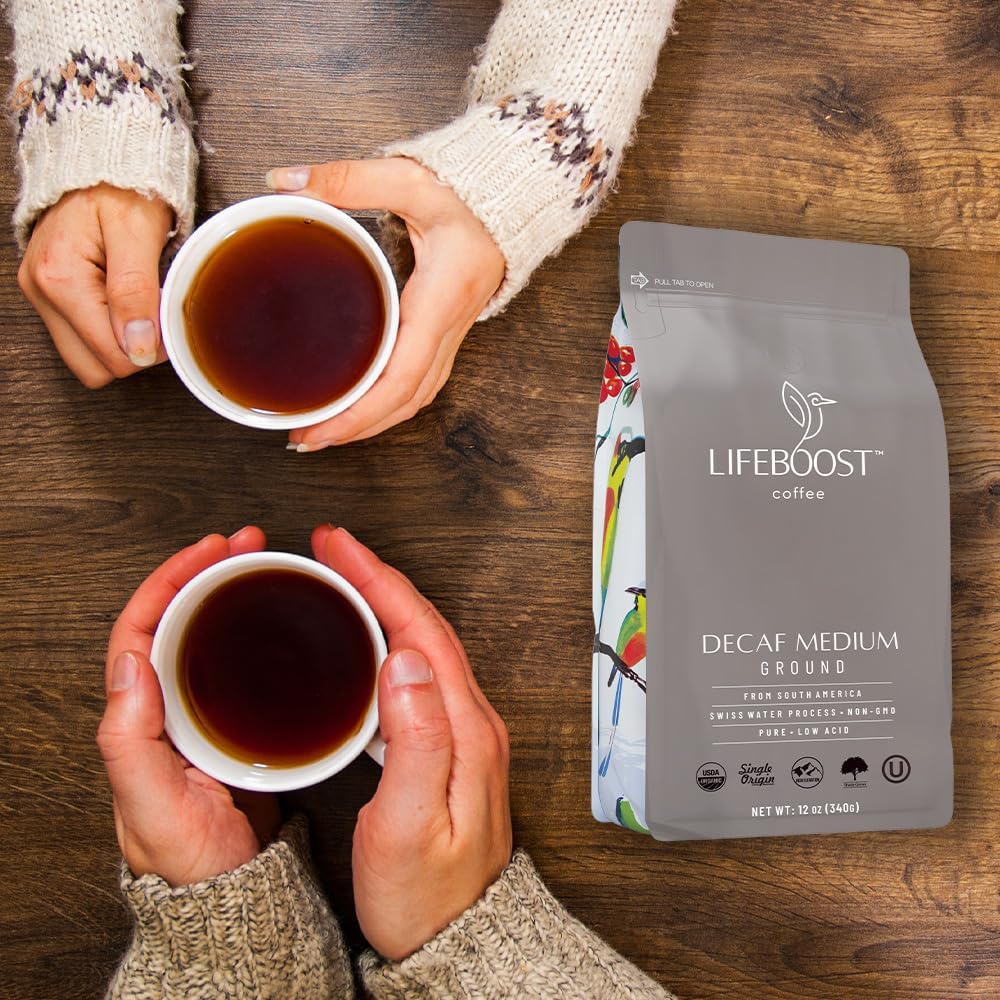 Lifeboost Organic Swiss Water Decaf Ground Coffee - Low Acid, Single Origin, 12 oz