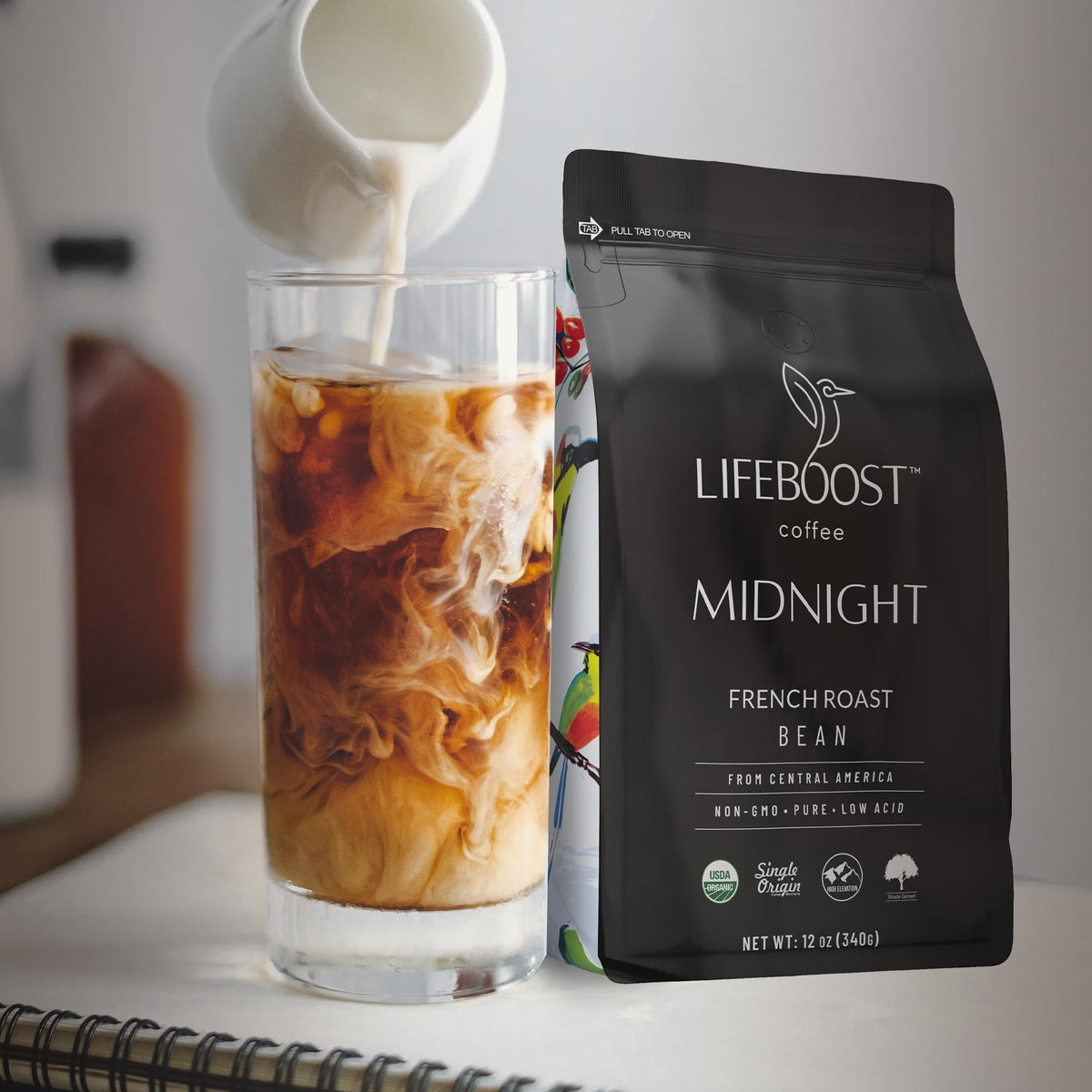 Lifeboost Midnight French Roast Coffee Beans — Organic, Low-Acid, Single Origin, 12 oz