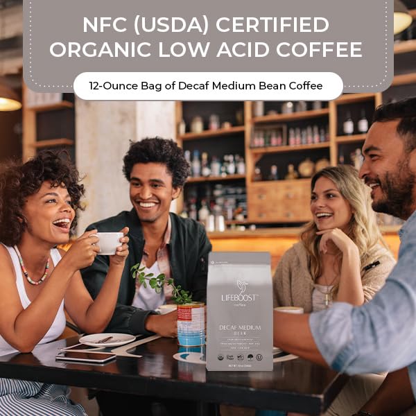 LIFEBOOST Lifeboost Medium Roast Swiss Water Decaf Coffee – Organic, Low Acid, Single Origin (12 oz)