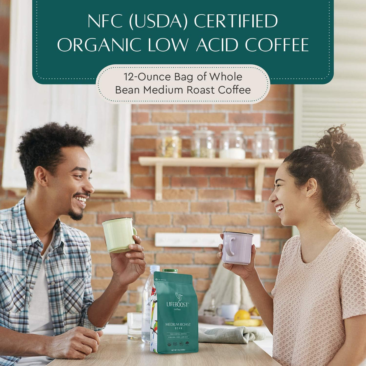 LIFEBOOST Organic Coffee Beans – Medium Roast, Low Acid, Single Origin, Non-GMO, 12 oz
