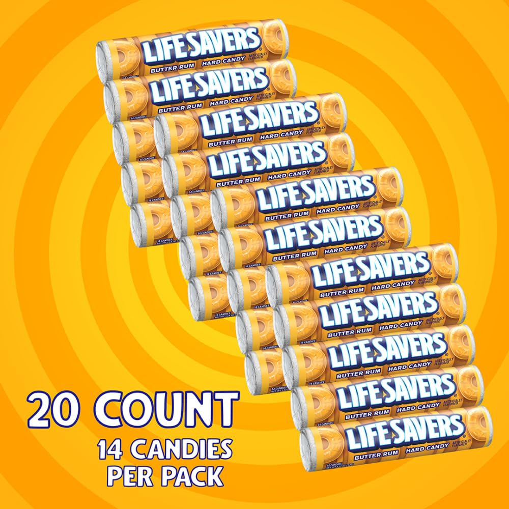 Life Savers Butter Rum Hard Candy Bulk – 20 Rolls (1.14 oz Each) Individually Wrapped