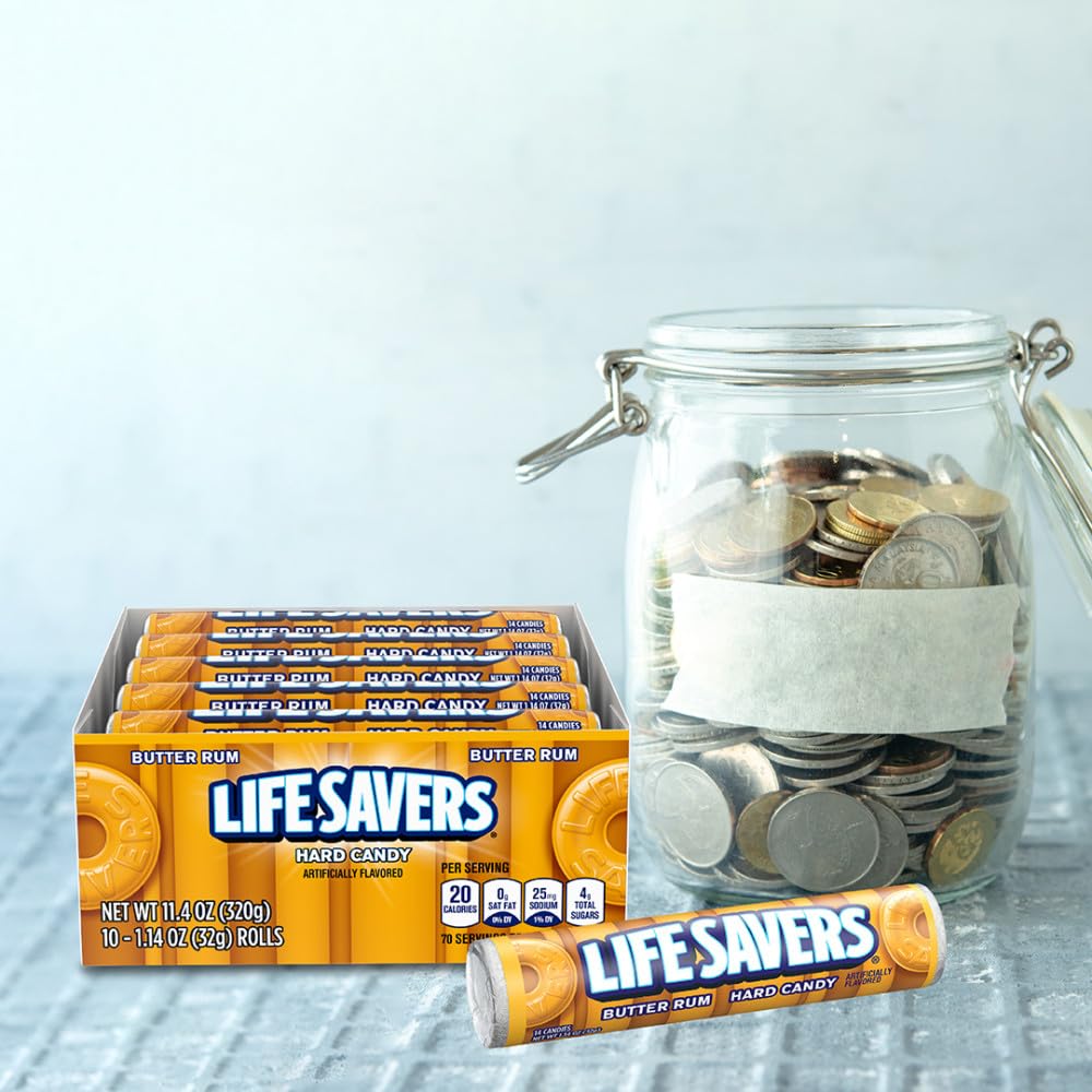Life Savers Butter Rum Hard Candy Bulk – 20 Rolls (1.14 oz Each) Individually Wrapped